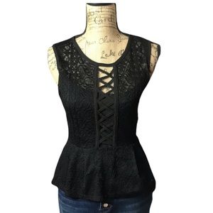 Nikibiki lavender black lace sleeveless peplum top